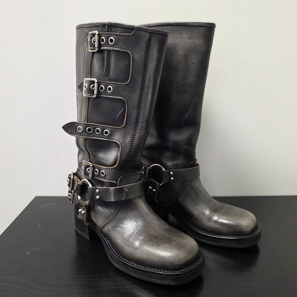 Steve Madden Brocks Boots Size 7.5 Buckle Distressed Leather Grunge Rare Tall